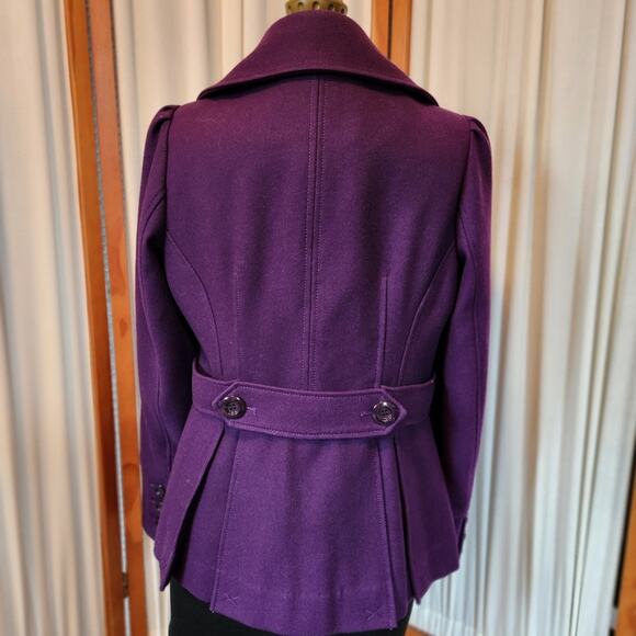 Guess Wool Blend Double Breasted Pea Coat Deep Purple Size Medium - Picture 8 of 16